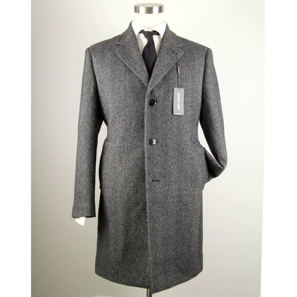 42S MICHAEL KORS MENS CLASSIC-FIT WOOL BLEND OVERCOAT BLACK WHITE E03263 - Picture 1 of 7